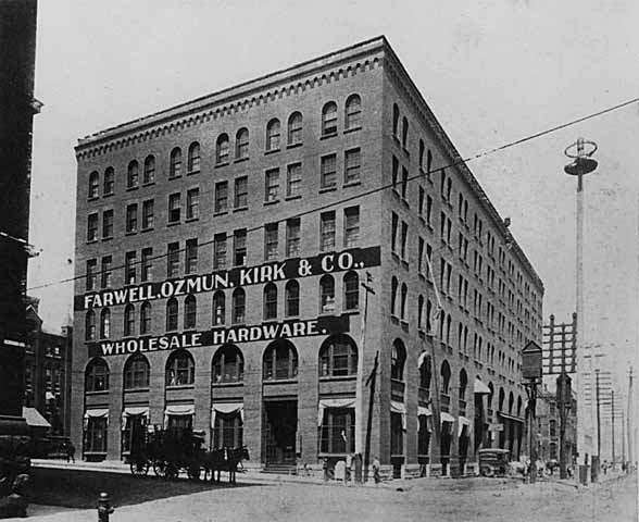 Historic photo of the original Farwell, Ozmun, Kirk & Company building exterior from 1902